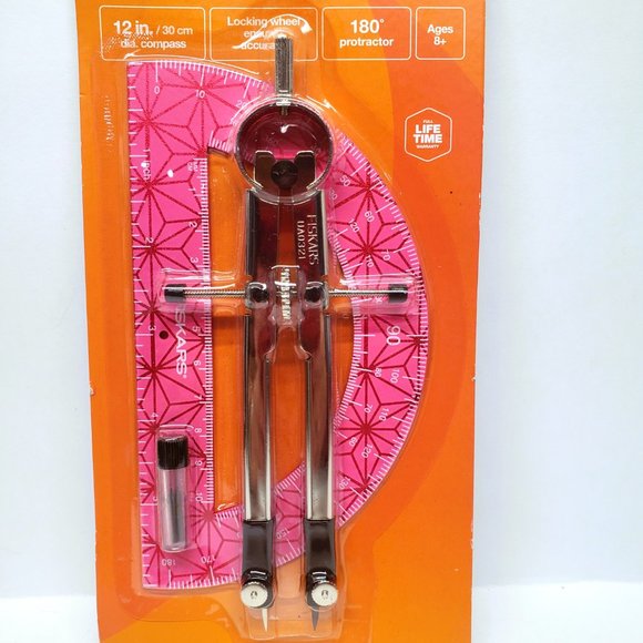 Fiskars Protractor and Pink Metal Compass Set Lead Refills Included NEW - Picture 2 of 5